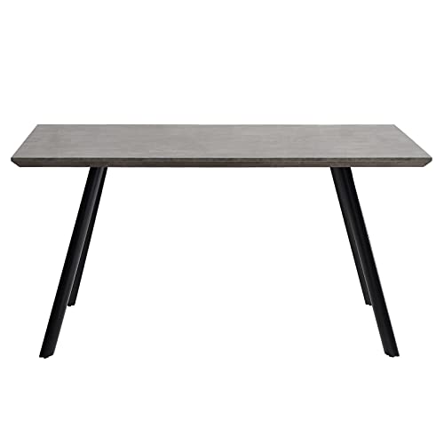 THE KUSTASH 7-Piece Mid-Century Dining Set for 6 - 59 Rectangular Solid Wood Table with 4 Upholstered Leather Chairs in Grey
