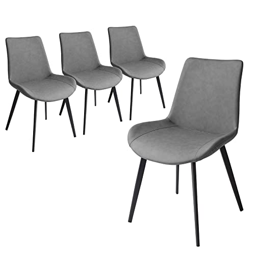 Modern Grey Upholstered Dining Chair Set with Faux Leather and Metal Legs