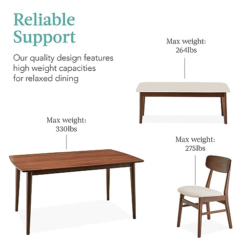 Mid-Century Modern 6-Piece Dining Set: Wooden Table & Upholstered Chairs Bench