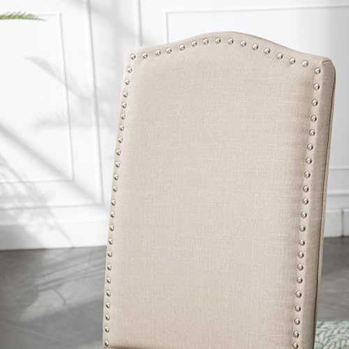 Beige Nailhead Trim Parsons Dining Chair Set, 6 Pcs