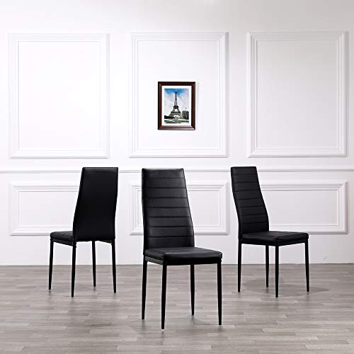 Karl Home Black Leather Dining Chair Set (4 Pieces) with Curved Back