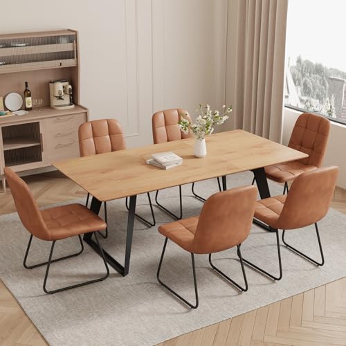 Modern 6-Person Dining Set with White Chairs