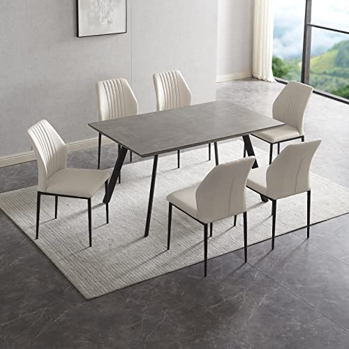 7-Piece Dining Table Set with 6 Chairs - 59 Inch Kitchen Table for 4-6 Persons