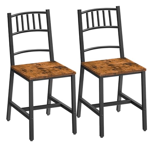 HOOBRO Rustic Brown & Black Kitchen Chairs - Easy Assembly Dining Chairs