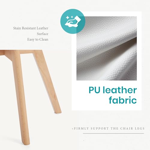 Mid-Century Modern PU Leather White Dining Chair Set (4 Pieces)