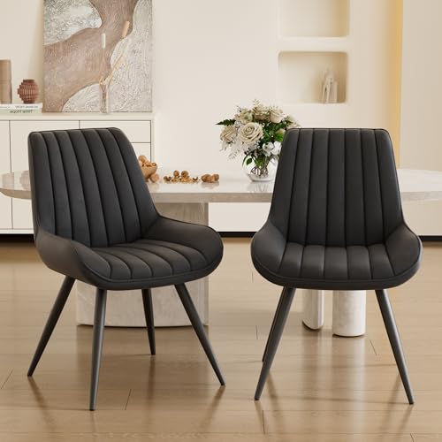 Mid-Century Modern Black Upholstered Dining Chair Set
