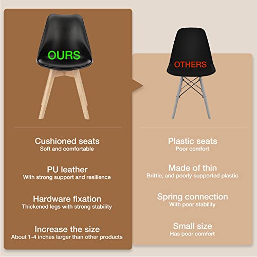 OLIXIS Mid-Century Modern Dining Chair Set, Black Wood Legs PU Leather