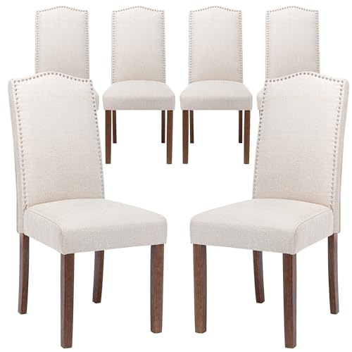 Beige Nailhead Trim Parsons Dining Chair Set, 6 Pcs