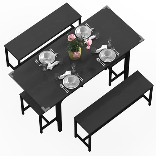 6-Person Dining Table Set with Benches and Stools