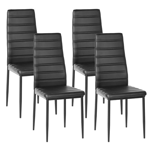 Ergonomic PU Leather Dining Chair Set, Black, Metal Frame