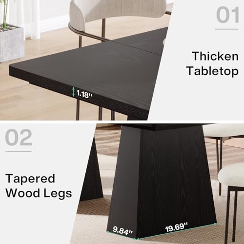 Black Farmhouse Dining Table for 6, Rectangular Double Pedestal Kitchen