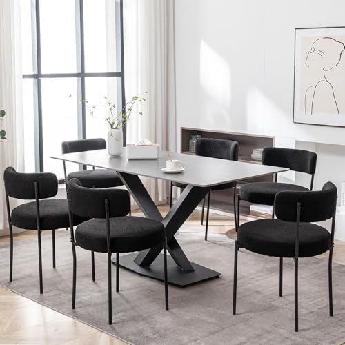 4-Piece Black Bouclé Upholstered Dining Chair Set with Metal Legs