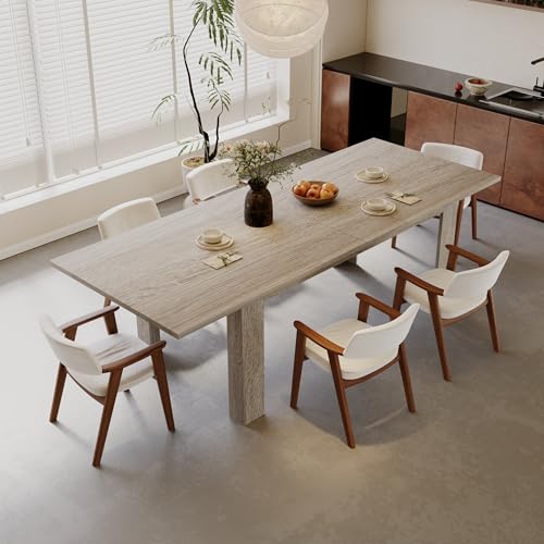 KUSTASH Finished Expandable Rectangular Wooden Dining Table for 6-8 People