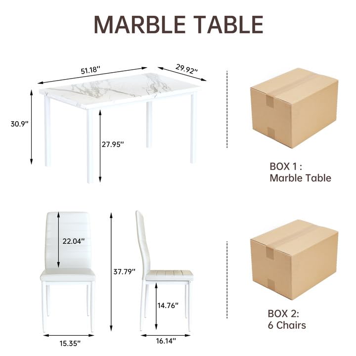 Recaceik 7-Piece Faux Marble Dining Set for Small Spaces