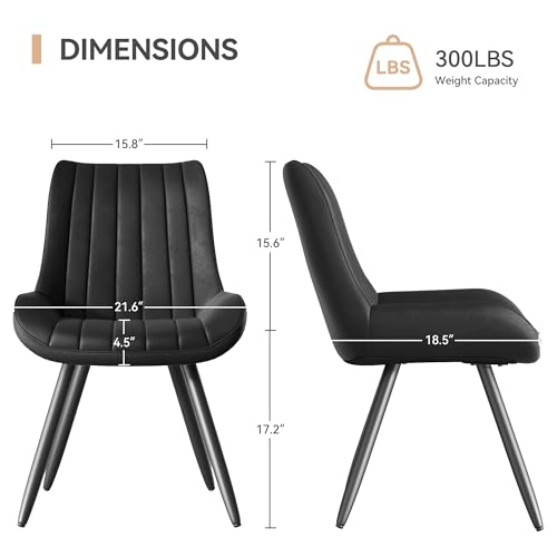 Mid-Century Modern Black Upholstered Dining Chair Set