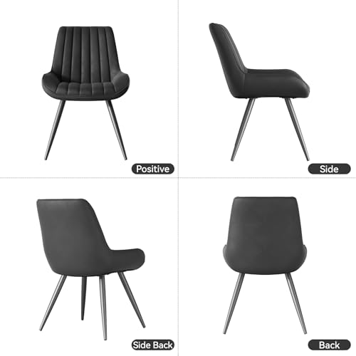 Modern Black Upholstered Dining Chair Set with Thick Cushions