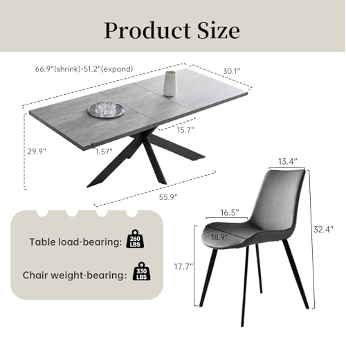 Modern Dark Wood Dining Table Set for 6 with Fabric Chairs - Ideal for Kitchen or Dining Room