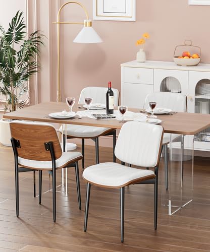 Mid-Century Modern Walnut Back Upholstered Dining Chair Set (4 Pieces)
