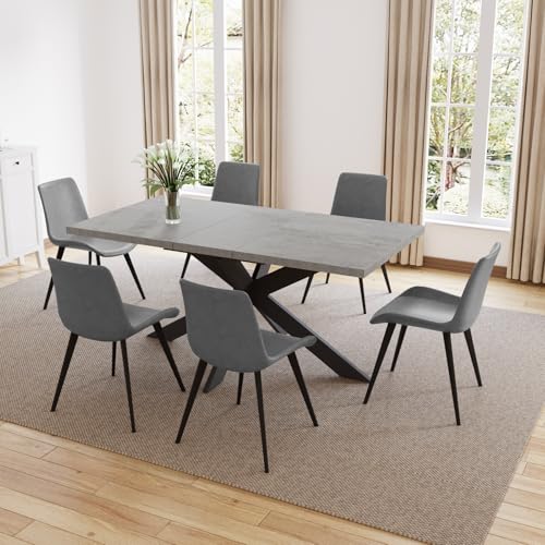 Modern Dark Wood Dining Table Set for 6 with Fabric Chairs - Ideal for Kitchen or Dining Room