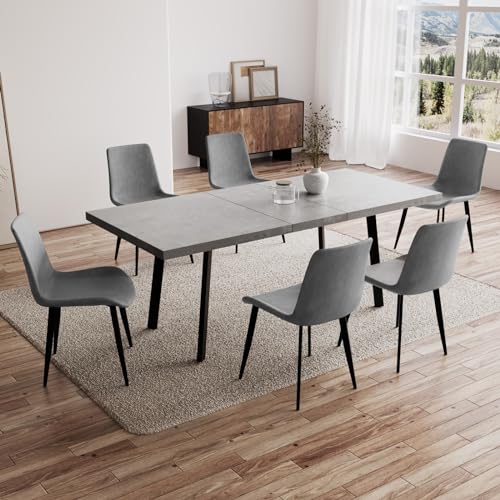 Expandable 7-Piece Modern Dining Set with 6 Chairs for Small Spaces