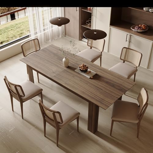 Brown Expandable Rectangular Wooden Dining Table for 6-8 People