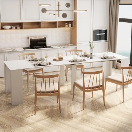 Modern Expandable Dining Table for 2-10 People (White, 118W)
