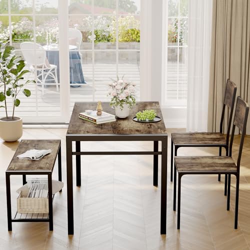 Rustic Brown 4-Person Dining Set with Bench