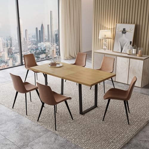 THE KUSTASH Extendable Dining Table Set for 6 with Upholstered Chairs