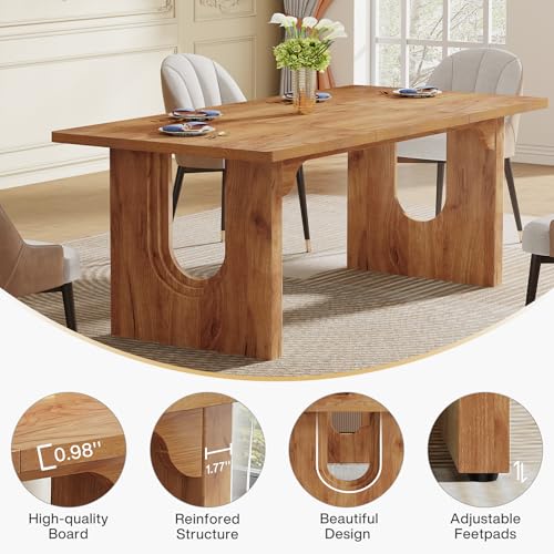 Rustic Brown Wood Pedestal Table for 6-8 People