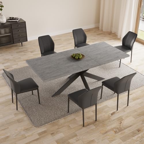 Expandable Dining Table for 6-8 Person - Dark Grey Farmhouse Style