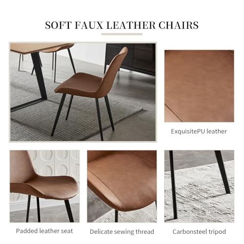 THE KUSTASH Modern Mid-Century Extendable Dining Set with Leather Chairs