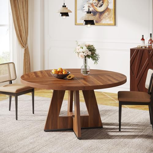 Brown Farmhouse Dining Table for 4, 47" Round
