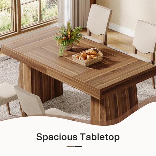 THE KUSTASH 55-Inch Mid-Century Modern Dining Table for 4-6, Brown Rectangular Wood Table for Kitchen and Dining Room