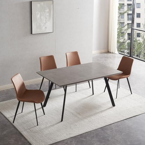 THE KUSTASH Modern Mid-Century 5-Piece Dining Set with Rectangular Table and Upholstered Chairs