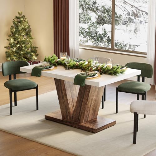 LITTLE TREE 47-Inch Modern Dining Table with Rustic Brown V-Pedestal for 4