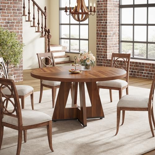 Brown Farmhouse Dining Table for 4, 47" Round
