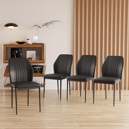 THE KUSTASH Modern Black PU Leather Dining Chair Set (4 Pieces)