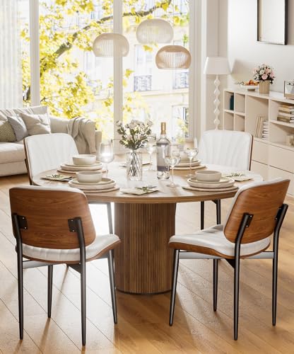 Mid-Century Modern Walnut Back Upholstered Dining Chair Set (4 Pieces)