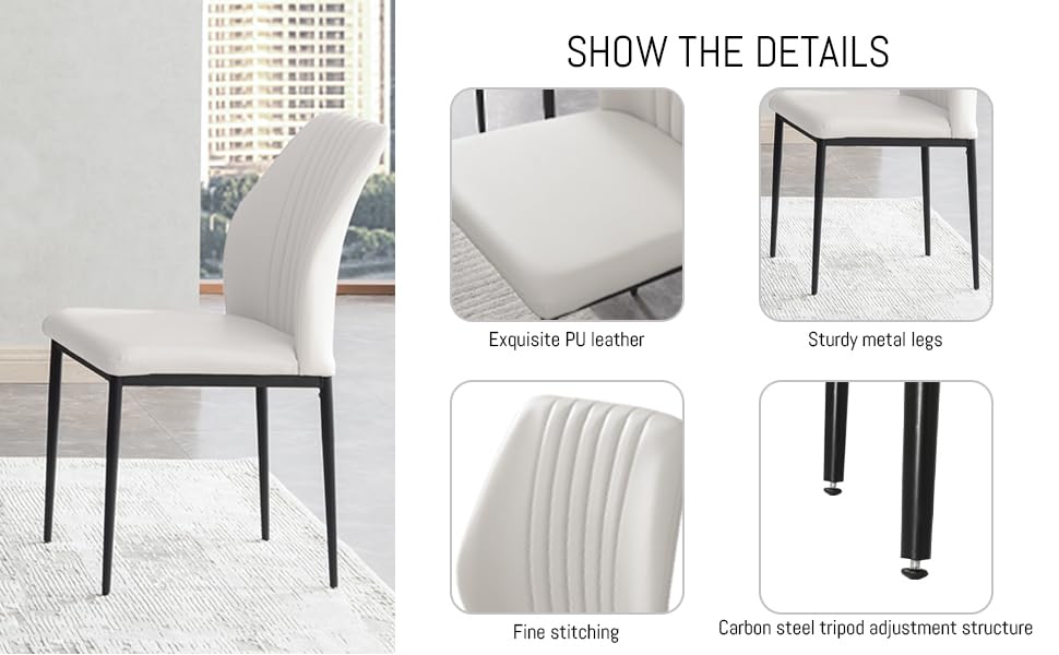 Modern Dining Set for 6-8 People with Extendable Table and Leather Chairs
