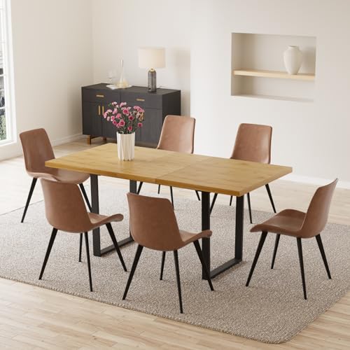 THE KUSTASH Extendable Dining Table Set for 6 with Upholstered Chairs