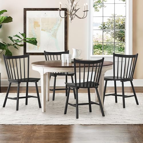 LUE BONA Black Wooden Spindle Back Windsor Dining Chair Set (4 Pieces)