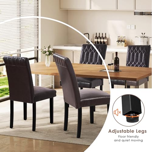 VECELO Set of 6 Modern PU Leather Dining Chairs with Solid Wood Legs