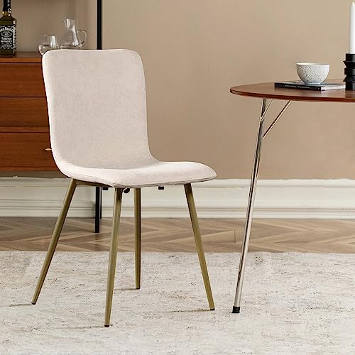 Stylish Beige Dining Chair Set of 4 with Golden Legs for Kitchen and Living Rooms