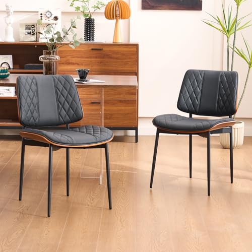 Mid Century Modern Black Upholstered Dining Chair Set