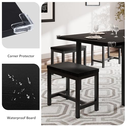 iPormis Extendable Black Dining Set for 4-8 with 6 Stools