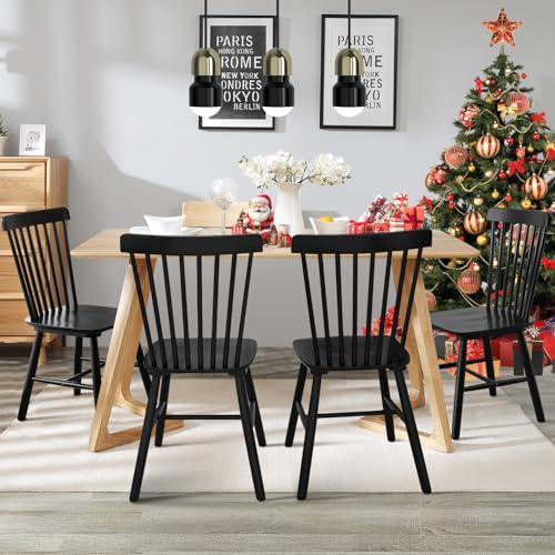 Windsor Set of 4 Black Spindle Back Dining Chairs
