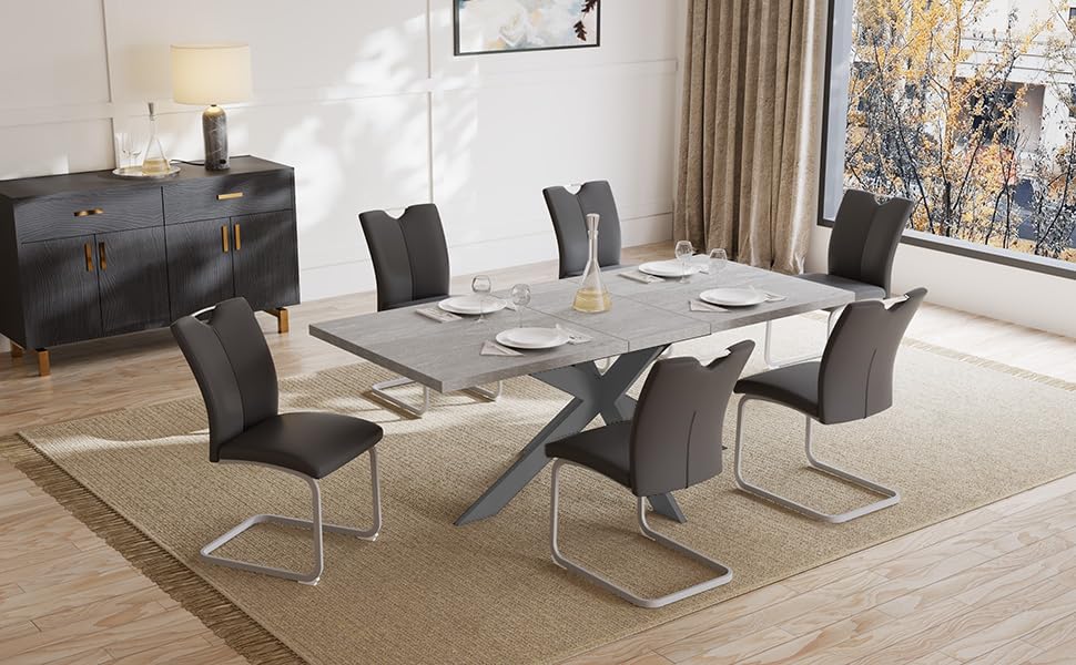 Modern Expandable Rectangular Dining Table for 6-8 People